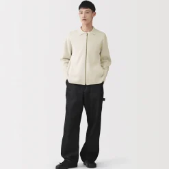 Hot Muji Cardigan zippé à col en maille côtelée Milano de coton pour homme