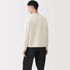 Hot Muji Cardigan zippé à col en maille côtelée Milano de coton pour homme