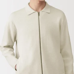 Hot Muji Cardigan zippé à col en maille côtelée Milano de coton pour homme