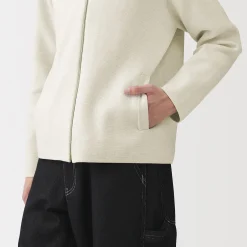 Hot Muji Cardigan zippé à col en maille côtelée Milano de coton pour homme