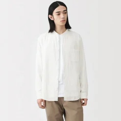 Sale Muji Chemise à col mao en double gaze de kapok mélangé pour homme