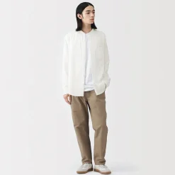 Sale Muji Chemise à col mao en double gaze de kapok mélangé pour homme
