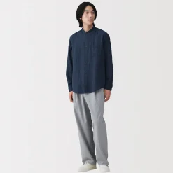 Sale Muji Chemise à col mao en double gaze de kapok mélangé pour homme
