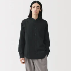 Sale Muji Chemise à col mao en double gaze de kapok mélangé pour homme