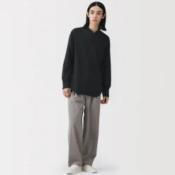 Sale Muji Chemise à col mao en double gaze de kapok mélangé pour homme