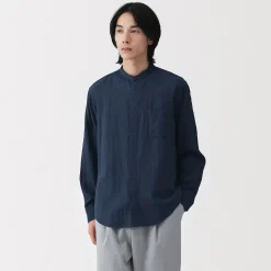 Sale Muji Chemise à col mao en double gaze de kapok mélangé pour homme