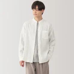 Muji Chemise à col mao en lin lavé pour homme
