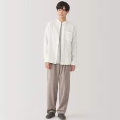 Muji Chemise à col mao en lin lavé pour homme