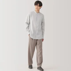 Muji Chemise à col mao en lin lavé pour homme