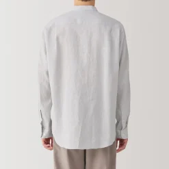 Muji Chemise à col mao en lin lavé pour homme