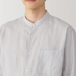 Muji Chemise à col mao en lin lavé pour homme