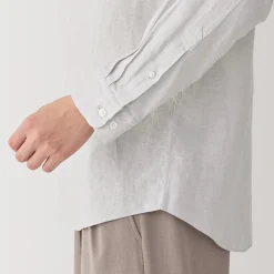 Muji Chemise à col mao en lin lavé pour homme