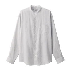 Muji Chemise à col mao en lin lavé pour homme