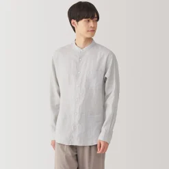 Muji Chemise à col mao en lin lavé pour homme