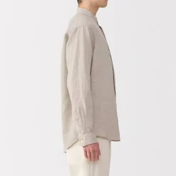 Muji Chemise à col mao en lin lavé pour homme