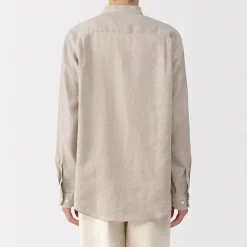 Muji Chemise à col mao en lin lavé pour homme