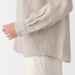 Muji Chemise à col mao en lin lavé pour homme