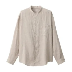 Muji Chemise à col mao en lin lavé pour homme