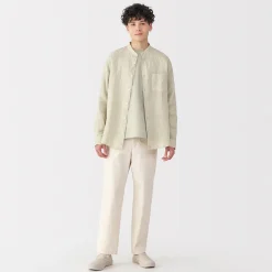 Muji Chemise à col mao en lin lavé pour homme