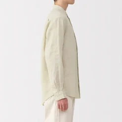 Muji Chemise à col mao en lin lavé pour homme