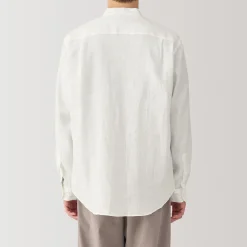 Muji Chemise à col mao en lin lavé pour homme