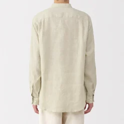 Muji Chemise à col mao en lin lavé pour homme
