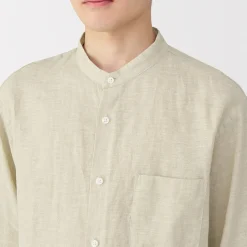 Muji Chemise à col mao en lin lavé pour homme