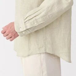 Muji Chemise à col mao en lin lavé pour homme