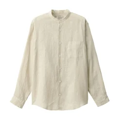 Muji Chemise à col mao en lin lavé pour homme