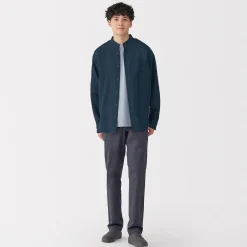 Muji Chemise à col mao en lin lavé pour homme