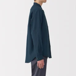 Muji Chemise à col mao en lin lavé pour homme