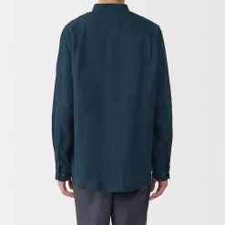 Muji Chemise à col mao en lin lavé pour homme