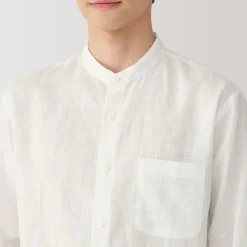 Muji Chemise à col mao en lin lavé pour homme