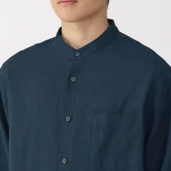 Muji Chemise à col mao en lin lavé pour homme