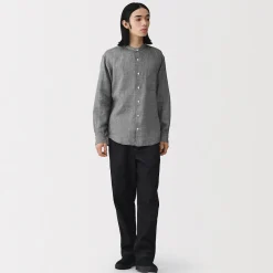 Muji Chemise à col mao en lin lavé pour homme
