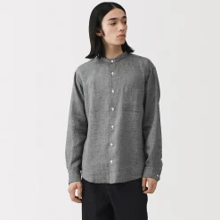 Muji Chemise à col mao en lin lavé pour homme