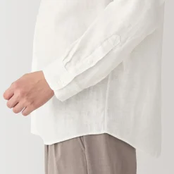 Muji Chemise à col mao en lin lavé pour homme
