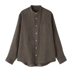 Muji Chemise à col mao en lin lavé pour homme