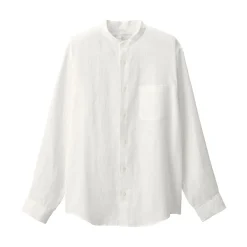 Muji Chemise à col mao en lin lavé pour homme
