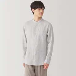 Muji Chemise à col mao en lin lavé pour homme