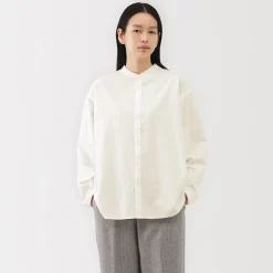 Best Muji Chemise à col montant en coton brossé pour femme