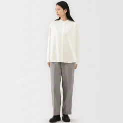 Best Muji Chemise à col montant en coton brossé pour femme