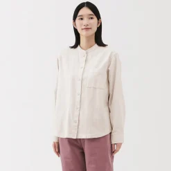 Sale Muji Chemise à col montant en flanelle brossée double femme