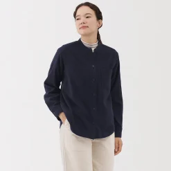 Sale Muji Chemise à col montant en flanelle brossée double femme