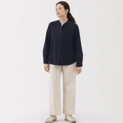 Sale Muji Chemise à col montant en flanelle brossée double femme