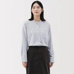 Sale Muji Chemise à col montant en flanelle brossée double femme