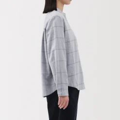 Sale Muji Chemise à col montant en flanelle brossée double femme