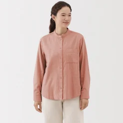 Sale Muji Chemise à col montant en flanelle brossée double femme
