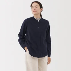 Sale Muji Chemise à col montant en flanelle brossée double femme