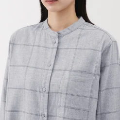 Sale Muji Chemise à col montant en flanelle brossée double femme